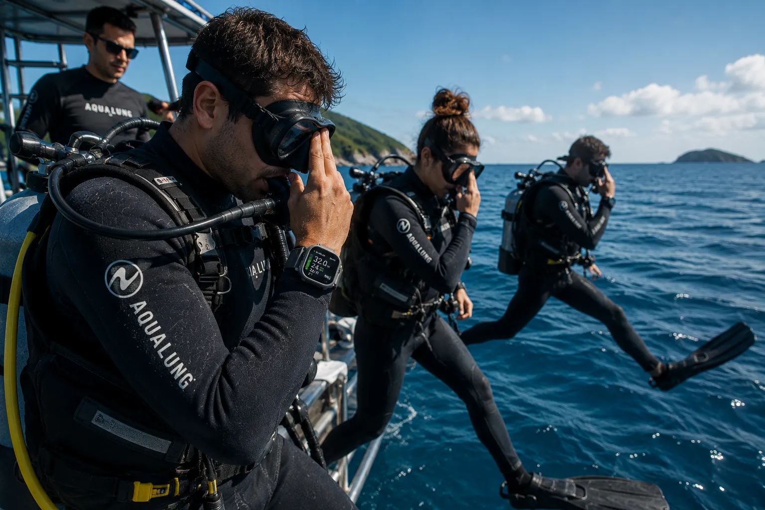 Giant-stride entry off the boat