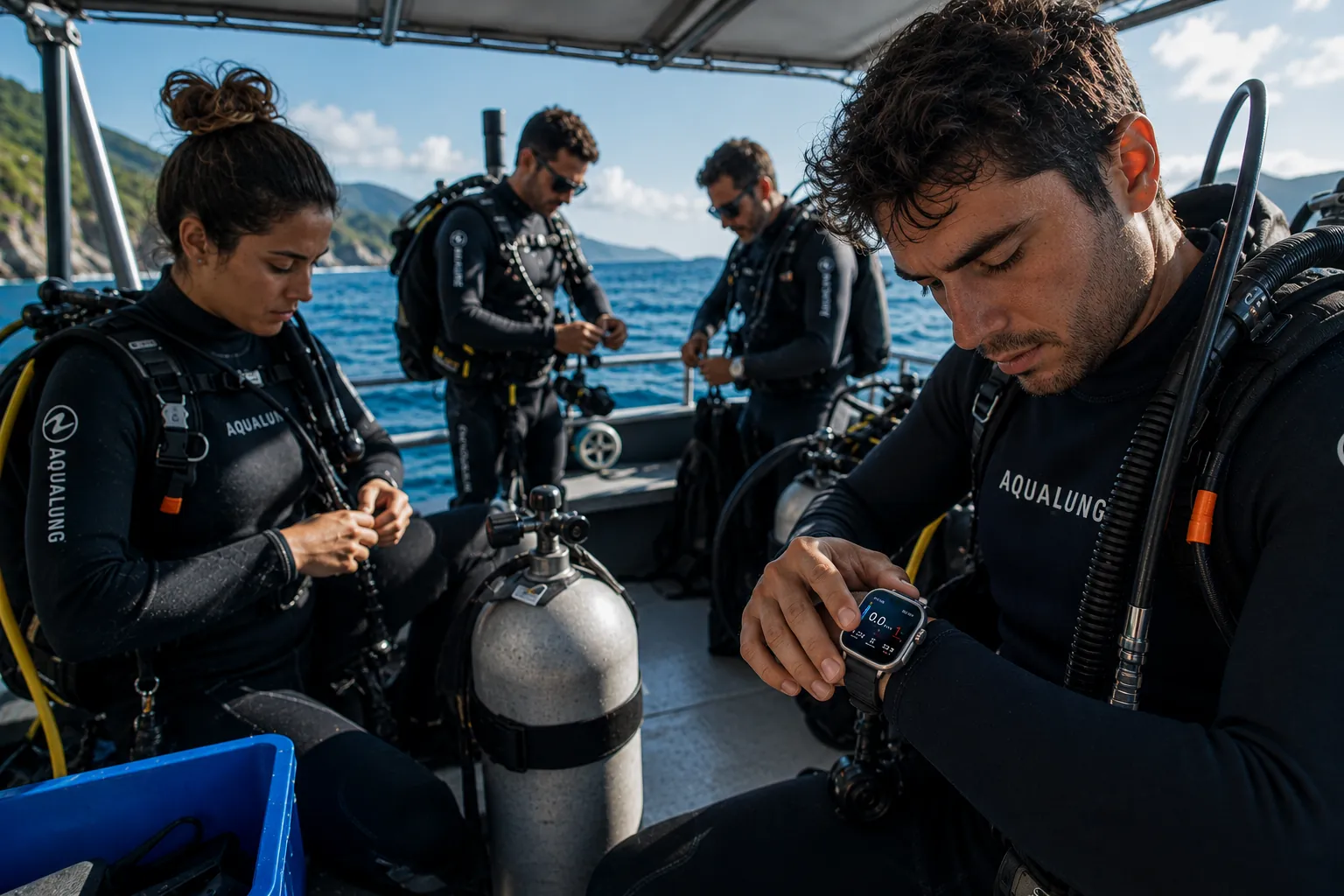 Divers gearing up on the boat